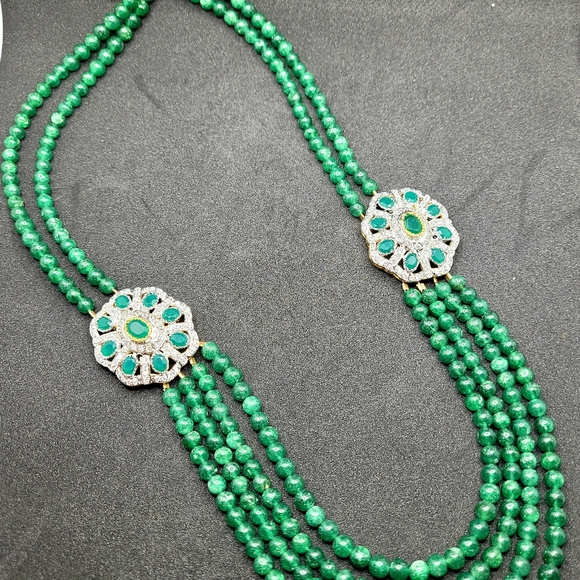 NATURAL 4 STRAND GREEN EMERALD ROUND BEADS NECKLAC - Picture 9 of 10